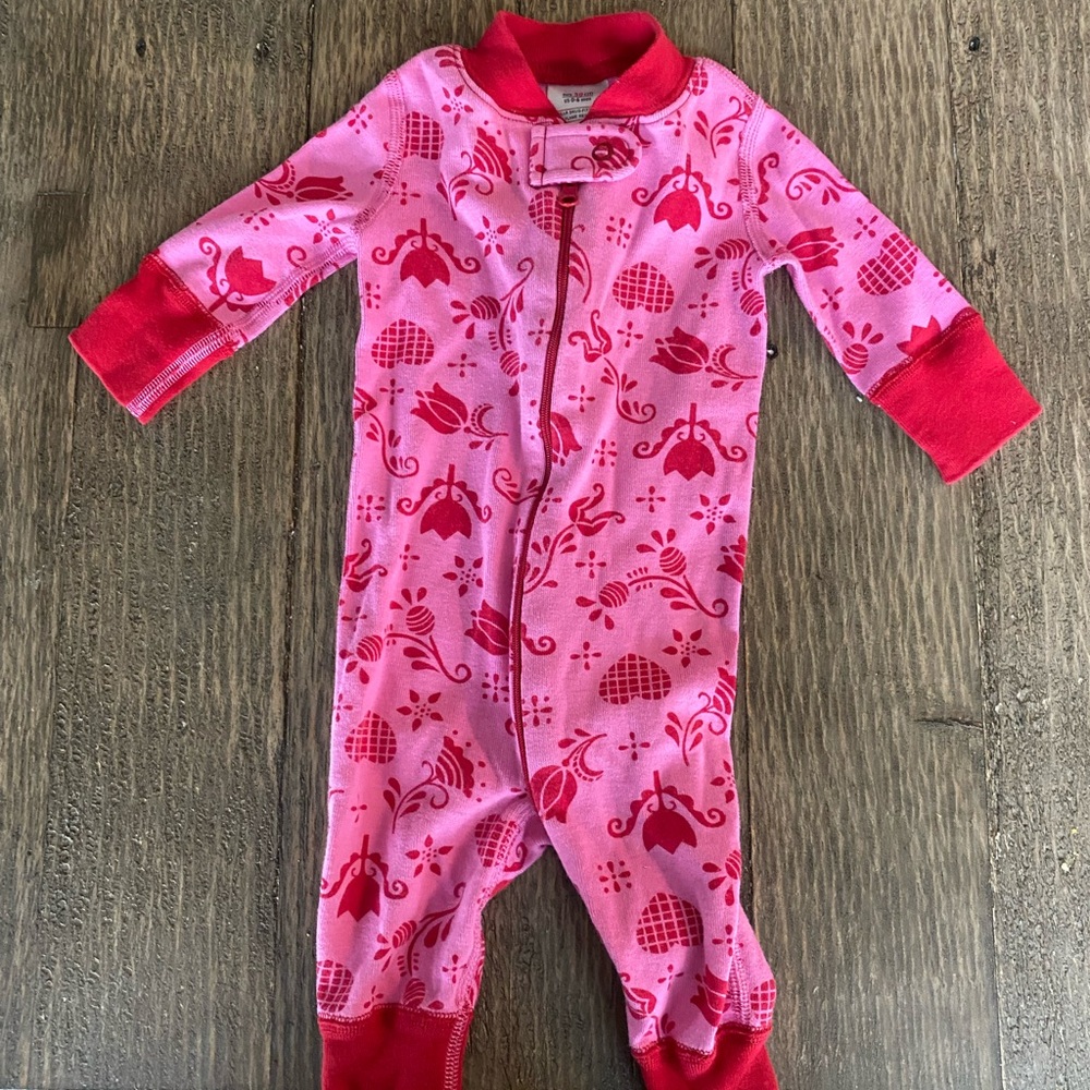 Hanna Andersson Pink and Red Footies with Cozy Zipper